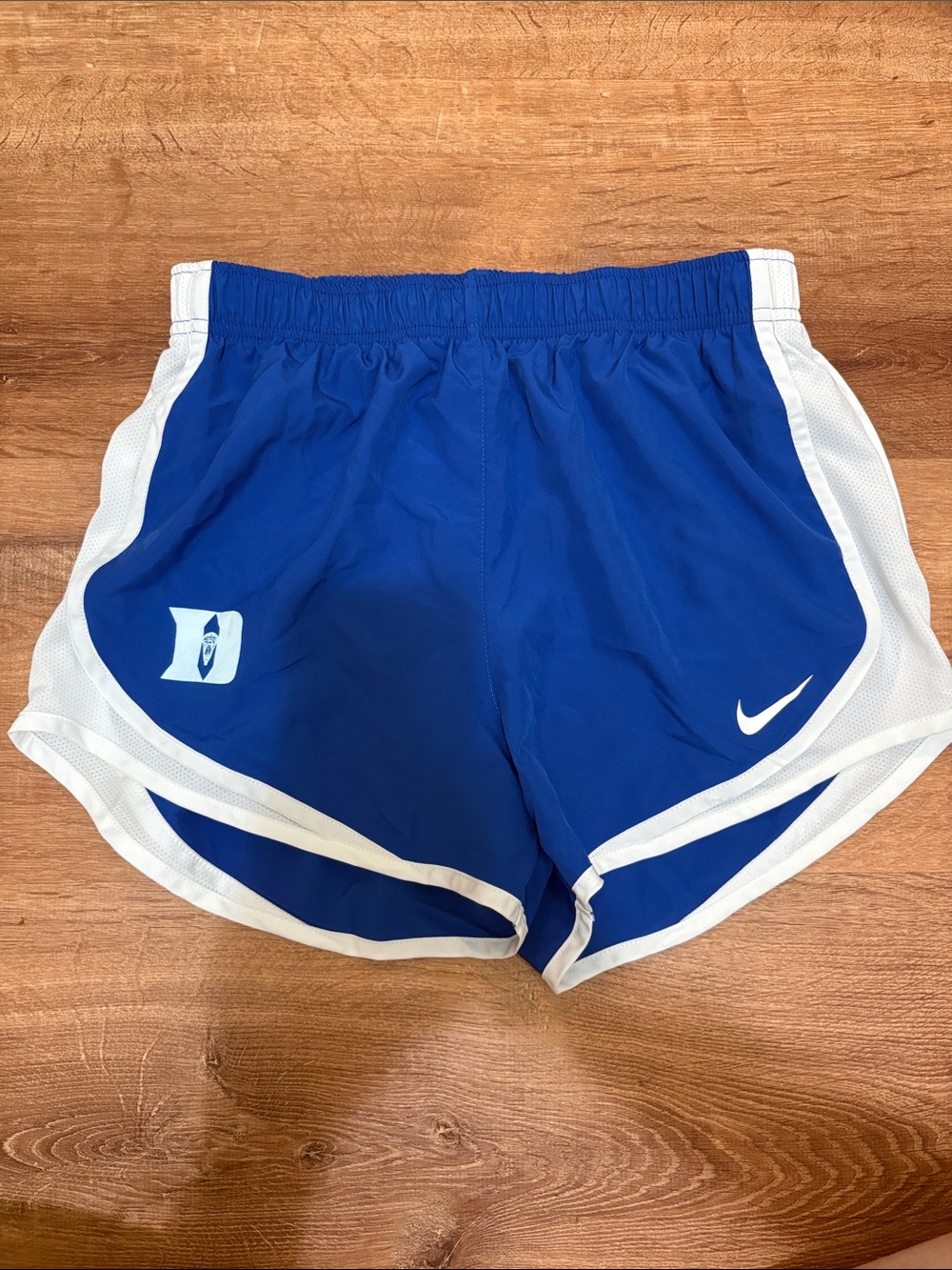 Nike Women's Dri-Fit Blue Athletic Shorts with White Trim Medium